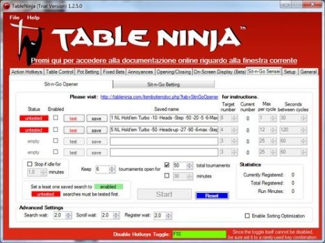 La schermata iniziale di Table Ninja