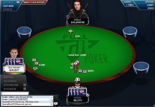 Hansen in un tavolo di Full Tilt Poker