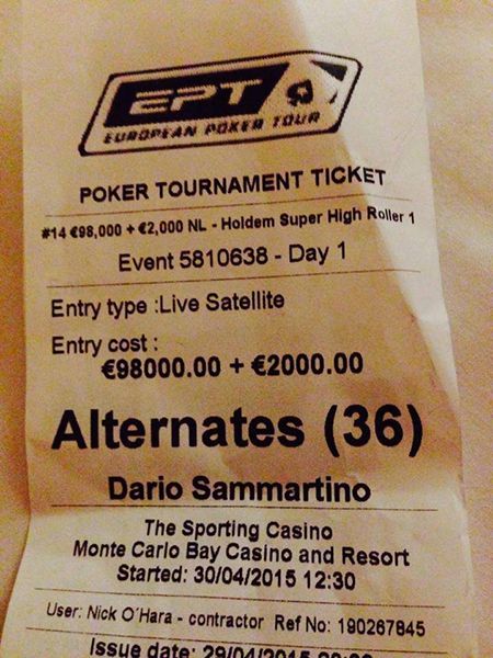 Il ticket d'iscrizione di Dario