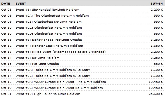 Calendario WSOPE 2015