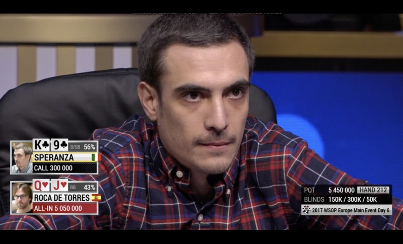 Una mano giocata da Gianluca Speranza alle WSOPE
