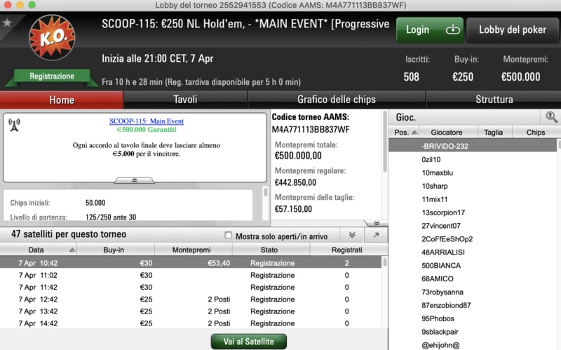 SCOOP - Oggi al via il Main Event