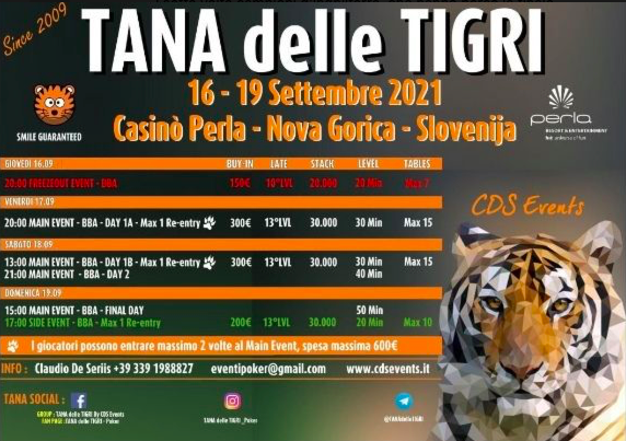 Tana delle Tigri al via dal 16 settembre dal Perla di Nova Gorica. Attesi tanti giocatori e un montepremi superiore ai €100.000 per il Main Event